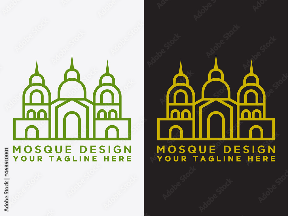 Creative illustration of the set mosque in line style. Islamic Day Celebration. - Vector 