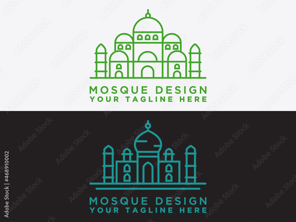 Creative illustration of the set mosque in line style. Islamic Day Celebration. - Vector 