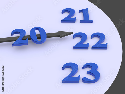 New year concept. The clock arrow points to the figure 2022