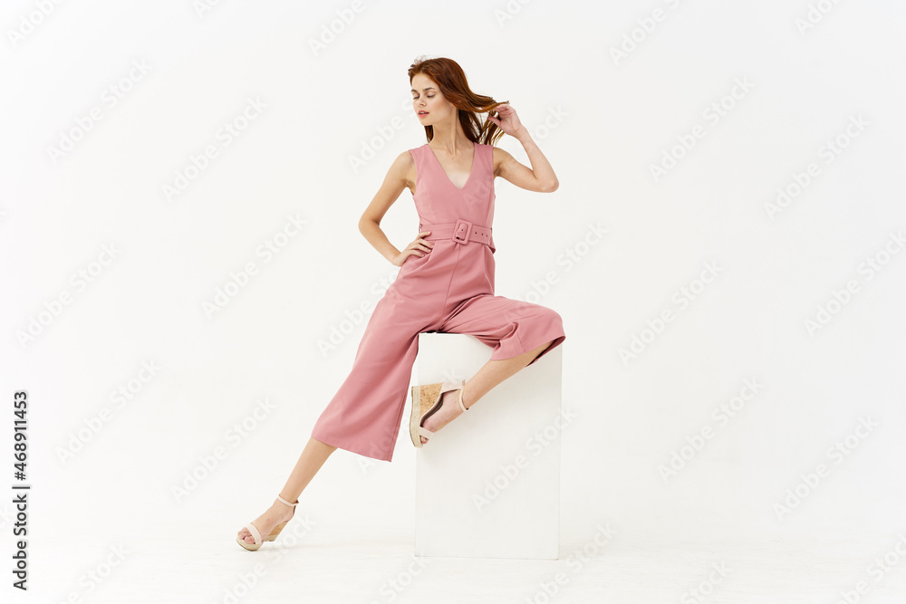 pretty woman in pink dress decoration posing model pretty woman in pink dress decoration posing model
