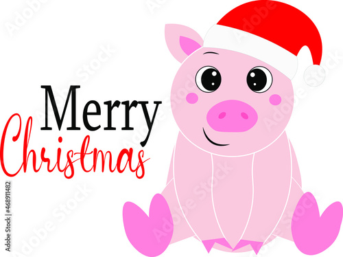 christmas card with pig vector, cartoon