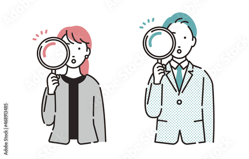 虫眼鏡を持つビジナスパーソンセット