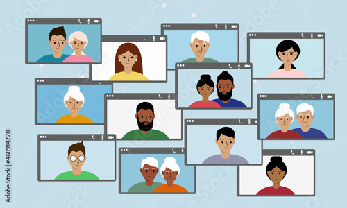 Social network concept. Internet communication. Video conferencing, work from home, social distancing, business discussion, online friendship, online love.