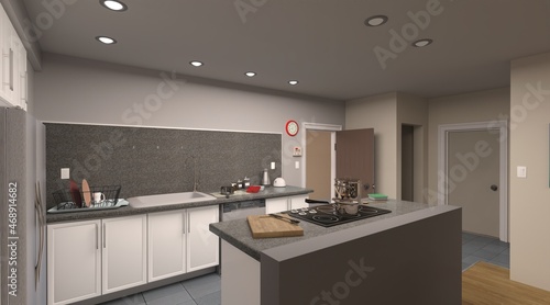 Apartment with a bedroom  living room  kitchen and bathroom 3d illustration