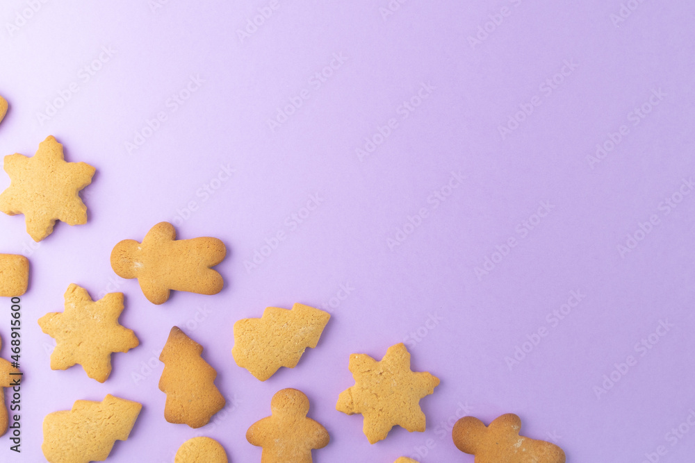 Brown Christmas cookies on a pink background. Rustic set. Graphic background. Holiday card. Copy space and ready for use Brown Christmas cookies on a pink background. Rustic set. Graphic background. Holiday card. Copy space and ready for use
