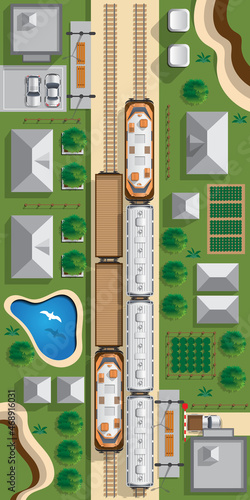 Railway. View from above. Vector illustration.