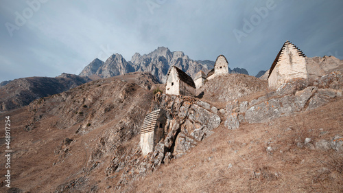 Dargav Gorge, abandoned medieval village of Khussar Khintsag. North Ossetia, Russia