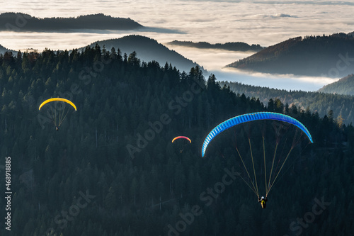 Paragliders over ground fog in the Black Forest 1