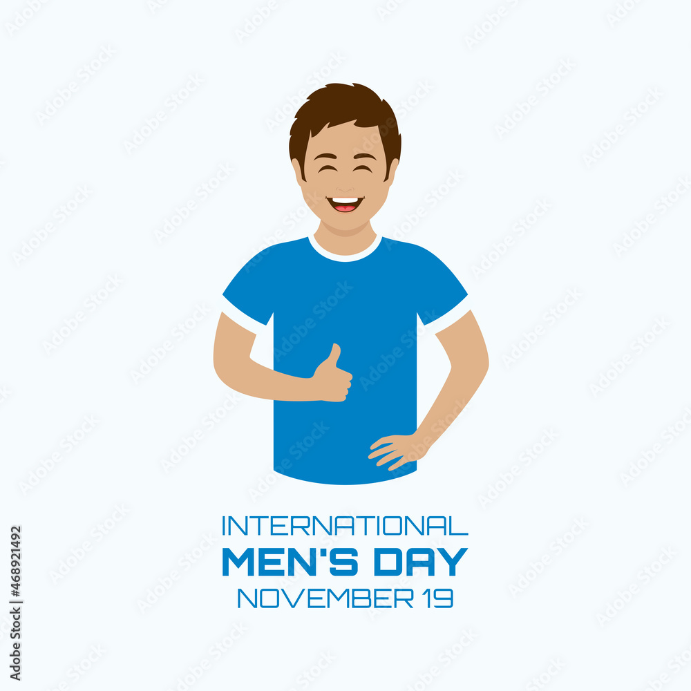 International Mens Day vector. Happy young man with thumb up vector. Cheerful man in casual blue t-shirt icon. Mens Day Poster, November 19. Important day International Mens Day vector. Happy young man with thumb up vector. Cheerful man in casual blue t-shirt icon. Mens Day Poster, November 19. Important day