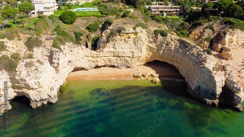 Aerials of Praia Da Gale beach, Albufeira and Armacao De Pera, Algarve, Portugal
