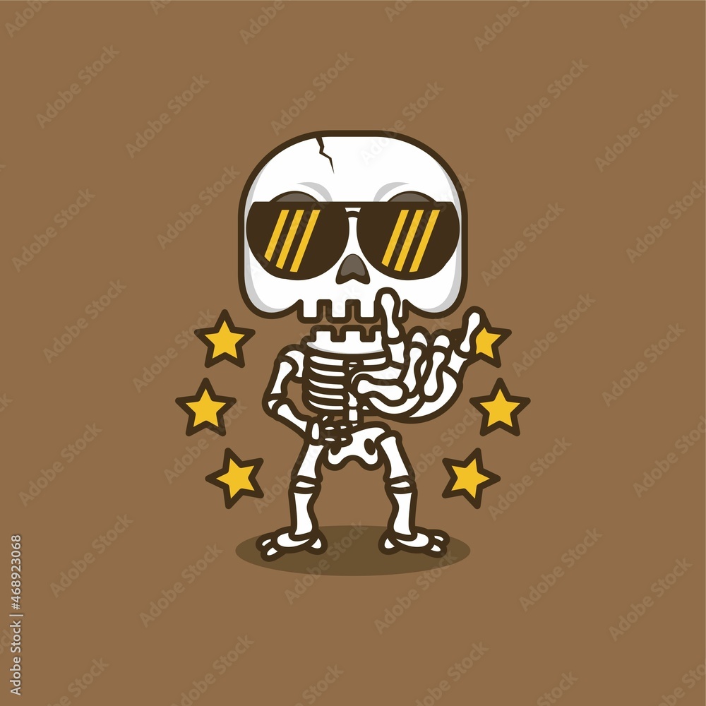 cute cartoon skull character giving cool rocker sign. vector illustration for mascot logo or sticker cute cartoon skull character giving cool rocker sign. vector illustration for mascot logo or sticker