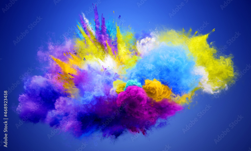Blue and yellow cloudy powder explosion