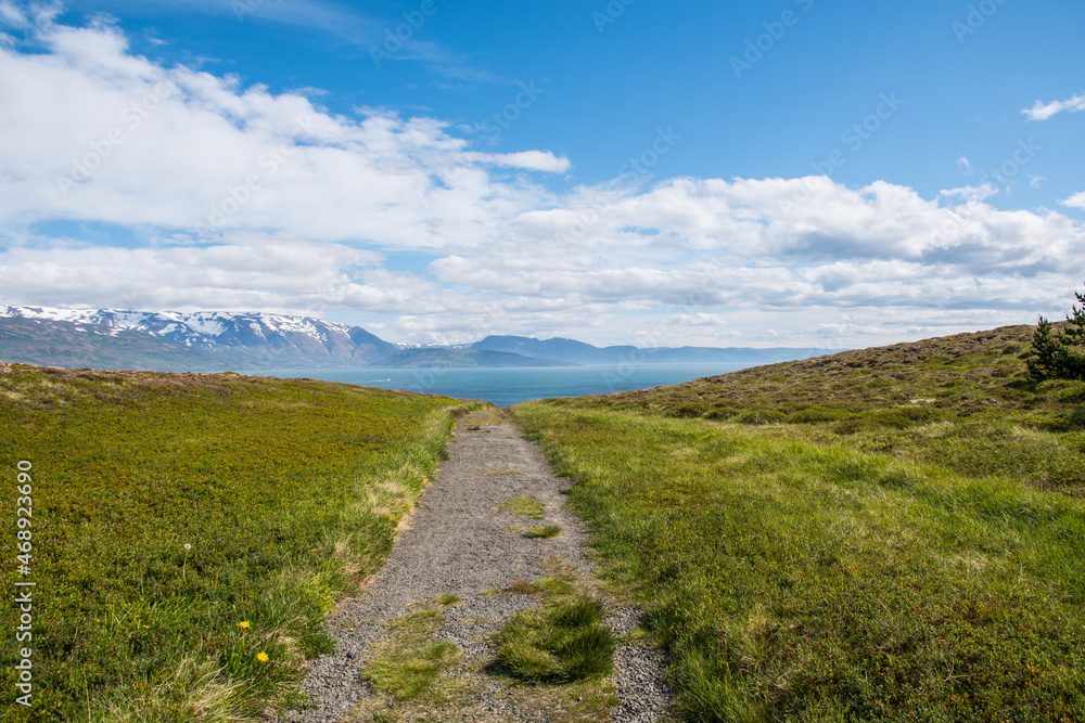 Beautiful landscape of island of Hrisey in Eyjafjordur in Iceland