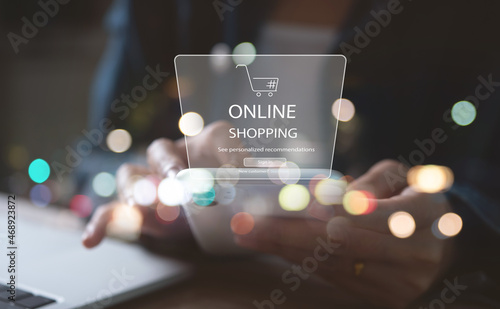 Online shopping, global business, e-commerce, digital marketing concept. Woman using mobile smart phone for online shopping and internet payment via mobile app