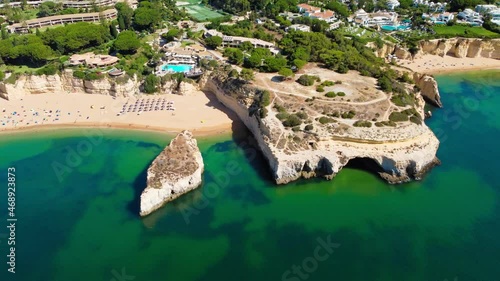 Aerials of Praia Da Gale beach, Albufeira and Armacao De Pera, Algarve, Portugal