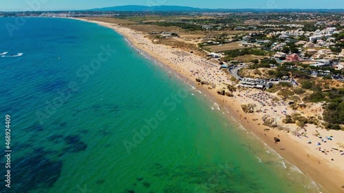 Aerials of Praia Da Gale beach, Albufeira and Armacao De Pera, Algarve, Portugal
