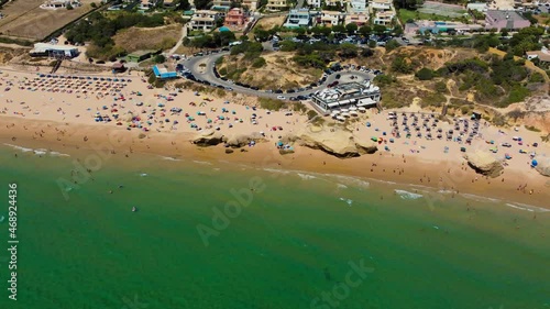Aerials of Praia Da Gale beach, Albufeira and Armacao De Pera, Algarve, Portugal