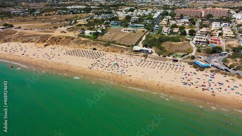 Aerials of Praia Da Gale beach, Albufeira and Armacao De Pera, Algarve, Portugal