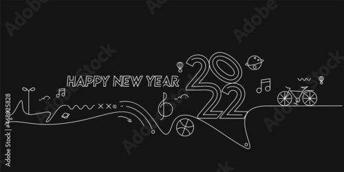 Happy New Year 2022 with Music Design Element, Vector illustration.