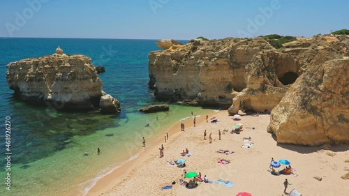 Aerial view of Praia dos Paradinha beach, Albufeira, Algarve, Portugal