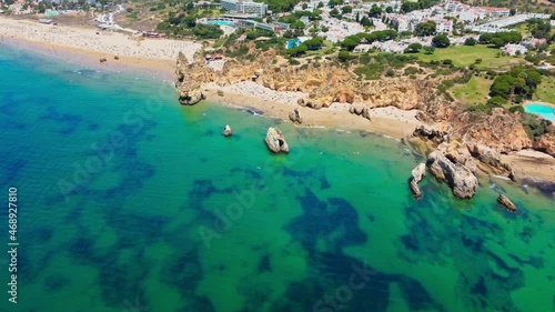 Aerial view of Praia dos Tres Irmaos beach, Algarve, Portugal