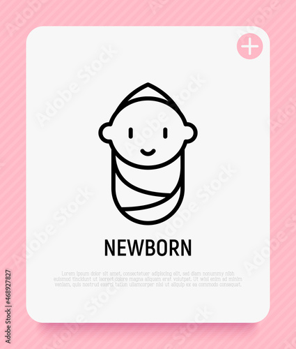 Smiling newborn thin line icon. Modern vector illustration.