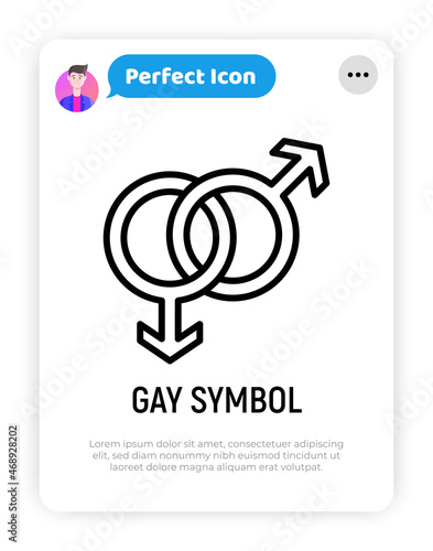Gay symbol thin line icon in rainbow color. Modern vector illustration.