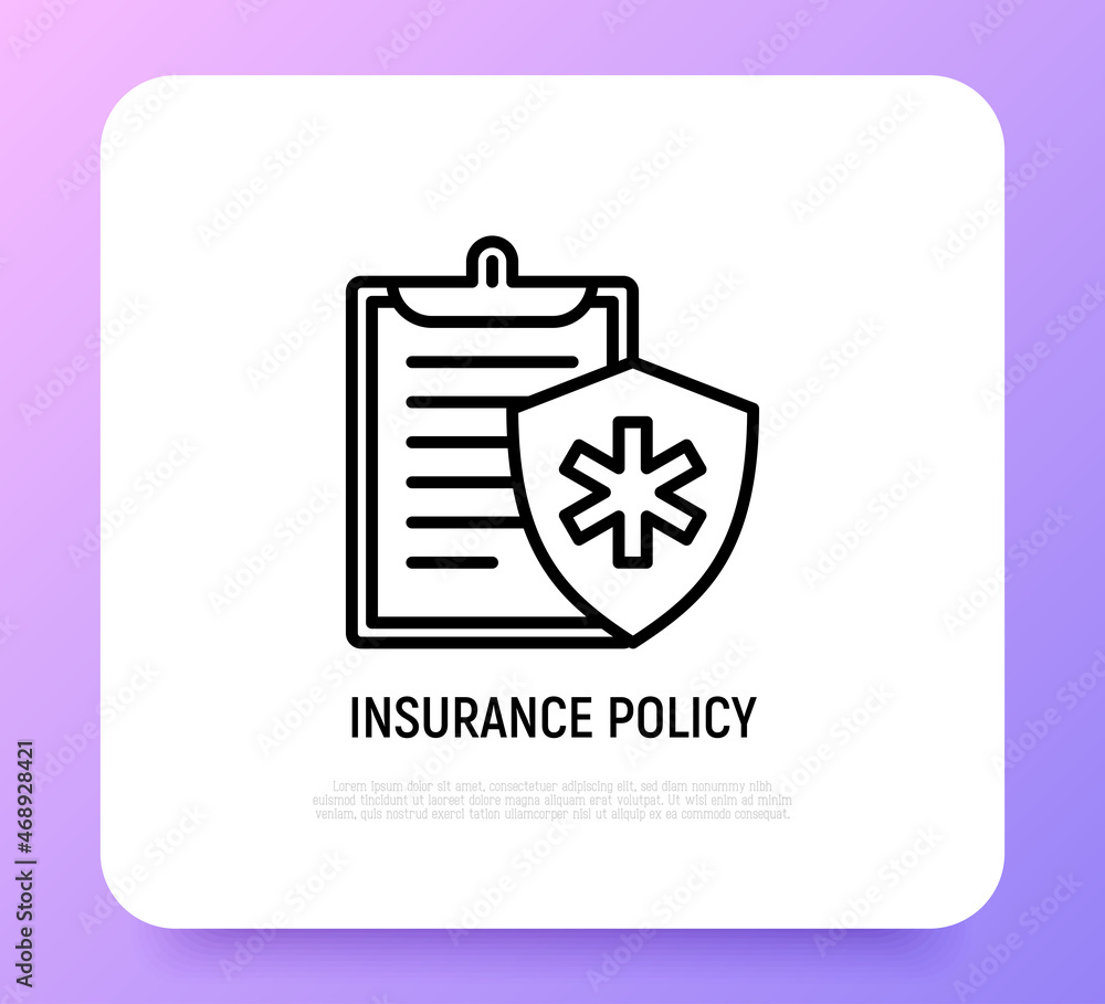Insurance policy thin line icon: document with sign of health protection. Modern vector illustration. Insurance policy thin line icon: document with sign of health protection. Modern vector illustration.