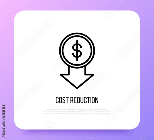 Cost reduction thin line icon. Special offer, promotion, price fall. Modern vector illustration.