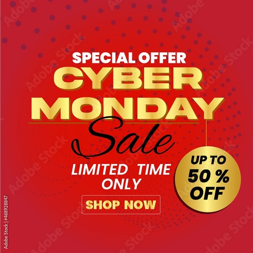 Wallpaper Mural  Up to 50% off for Cyber Monday Sale advertisement concept. and golden color , Colorful sale vector illustration. Torontodigital.ca
