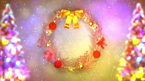 beautiful xmas circlet and tree soft focus backdrop photo