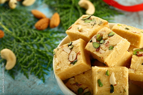 Traditional Indian sweets- homemade soan papdi. 