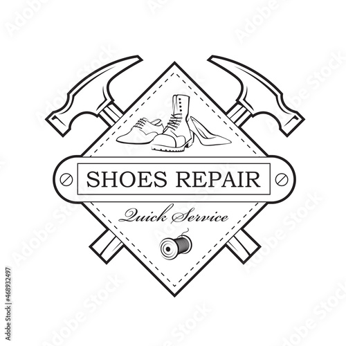 shoe repair workshop emblem isolated on white background