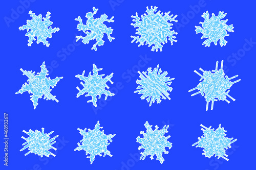 Set of snowflakes, vector illustration. Winter background. 