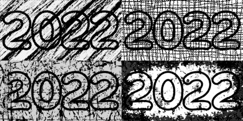 New Year background  number 2022 in grunge style  shades of gray 