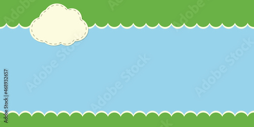 A blue-green background with a stitched cloud at the top left. Suitable for use in web design. Vector illustration.