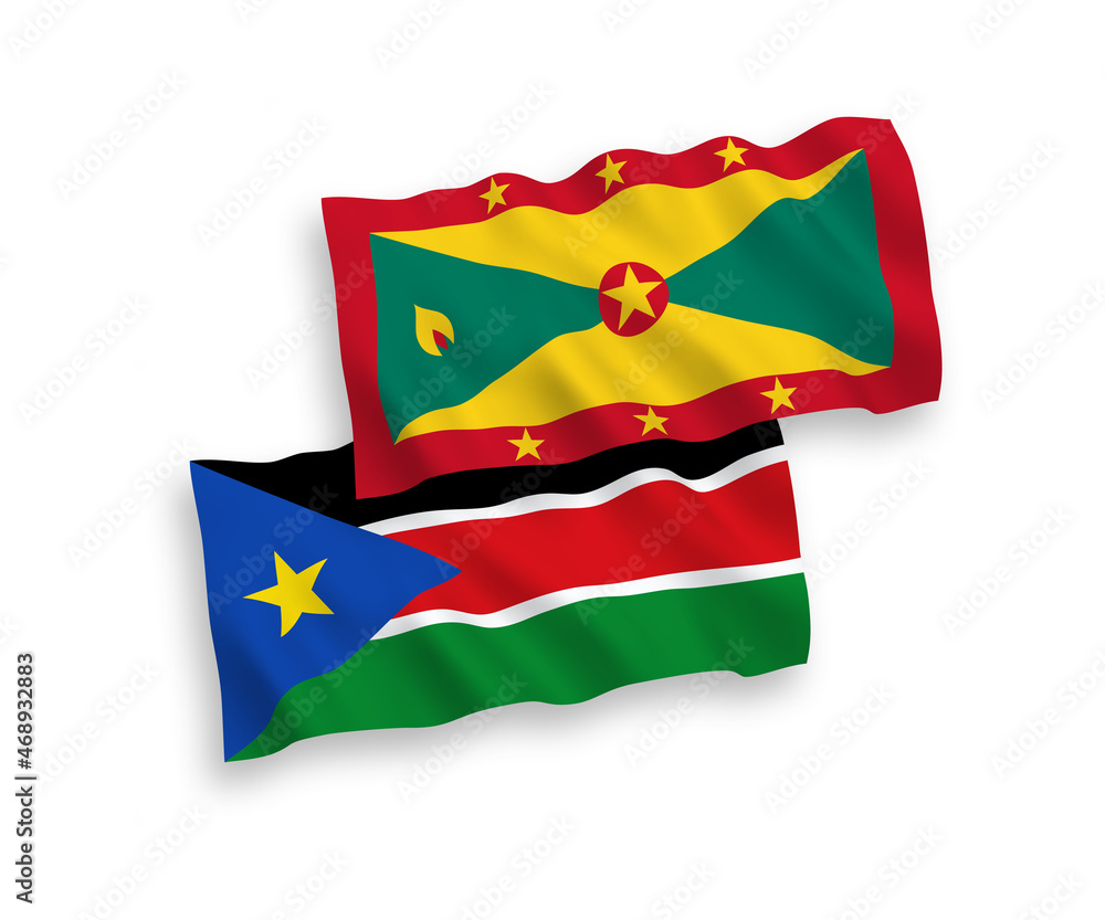 Fototapeta premium Flags of Grenada and Republic of South Sudan on a white background
