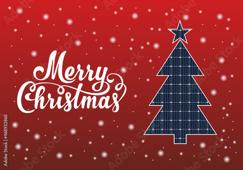 solar panel christmas card with christmas tree photovoltaic energy