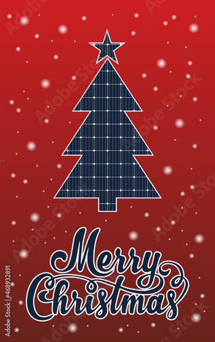 solar panel christmas card with christmas tree photovoltaic energy