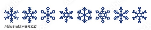 Blue snowflakes isolated on white. Vector decor and design elements collection.