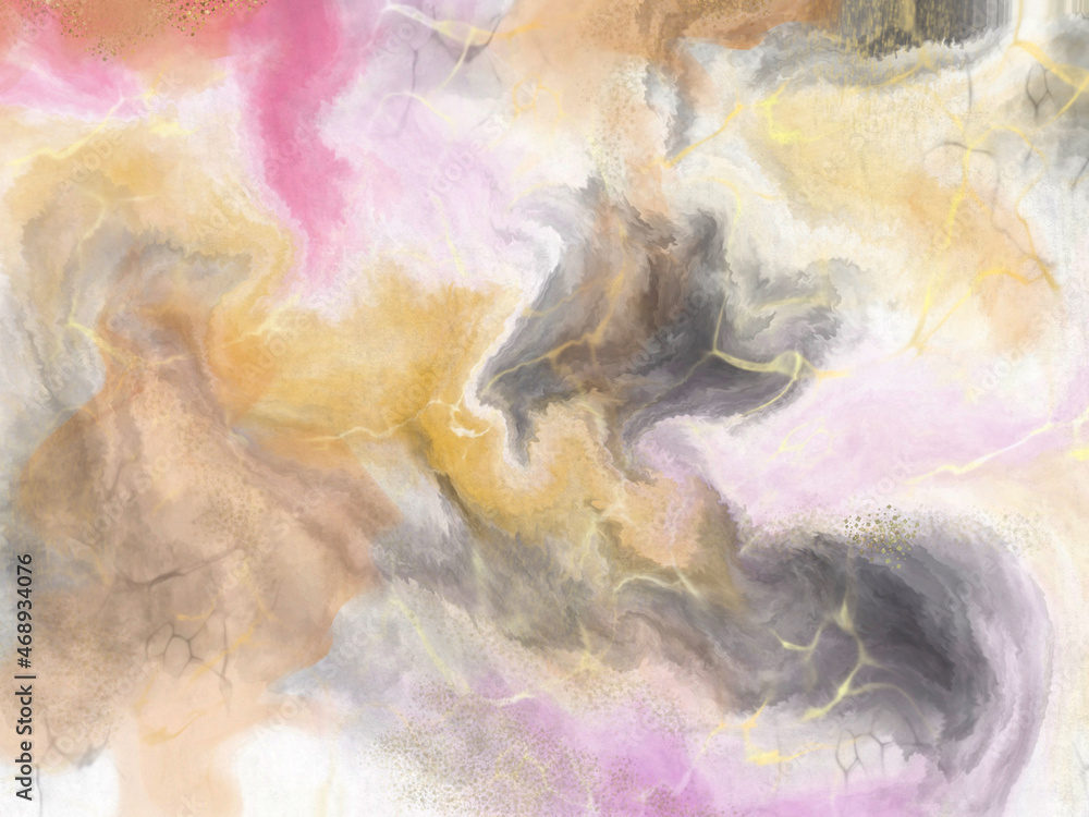 Milky way with golden texture background watercolor acrylic paint gouache illustration for print wrapping fabric