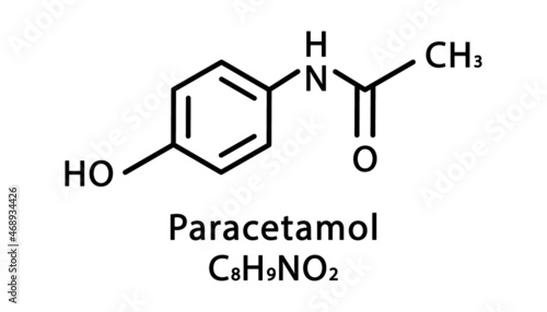 Paracetamol molecular structure. Acetaminophen skeletal chemical formula. Chemical molecular formula vector illustration