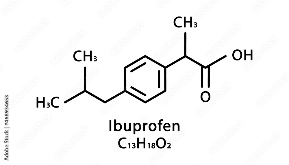 Ibuprofen molecular structure. Ibuprofen skeletal chemical formula