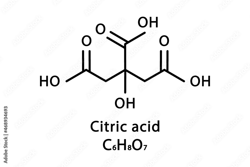 Citric acid molecular structure. Citric acid skeletal chemical formula