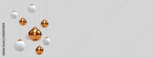 Boules de noël blanches et or sur fond gris clair - illustration 3D photo