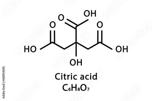 Citric acid molecular structure. Citric acid skeletal chemical formula. Chemical molecular formula vector illustration