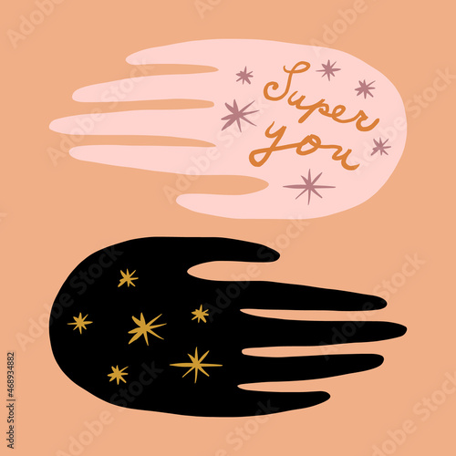 Magical boho hands art mystical Reiki meditation witchcraft sacred symbol vector