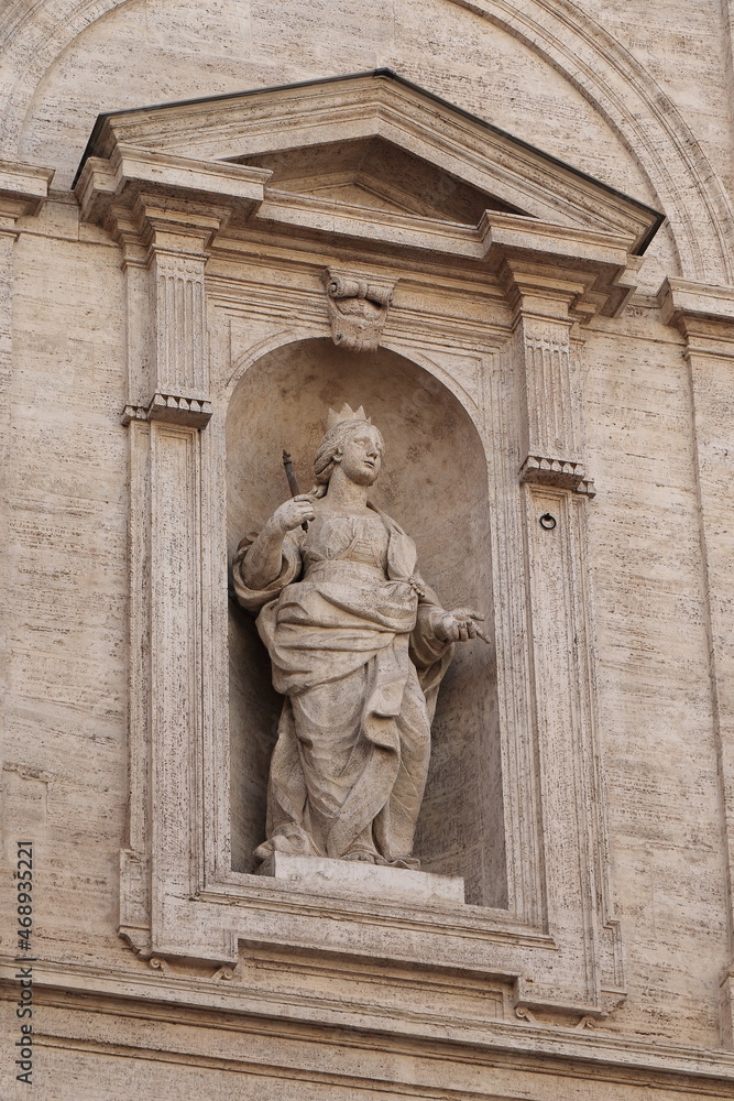 San Luigi dei Francesi Church Facade Detail with a Statue of Saint Clotilde in Rome, Italy