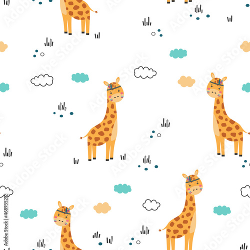 seamless pattern with cute giraffes, vector illustration