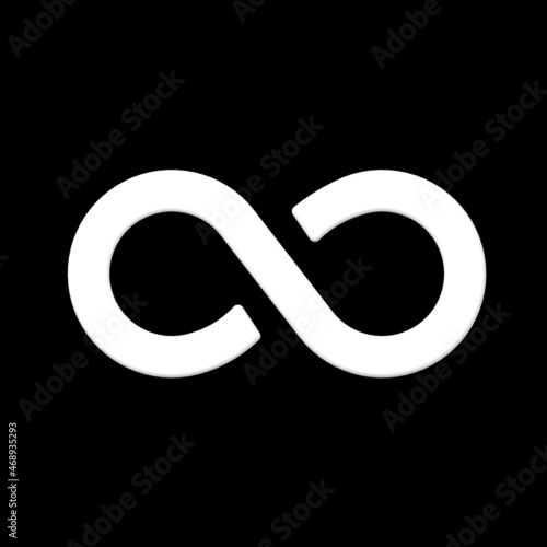 The sign of infinity is white, isolated on a black background. Symbol of infinity. square image